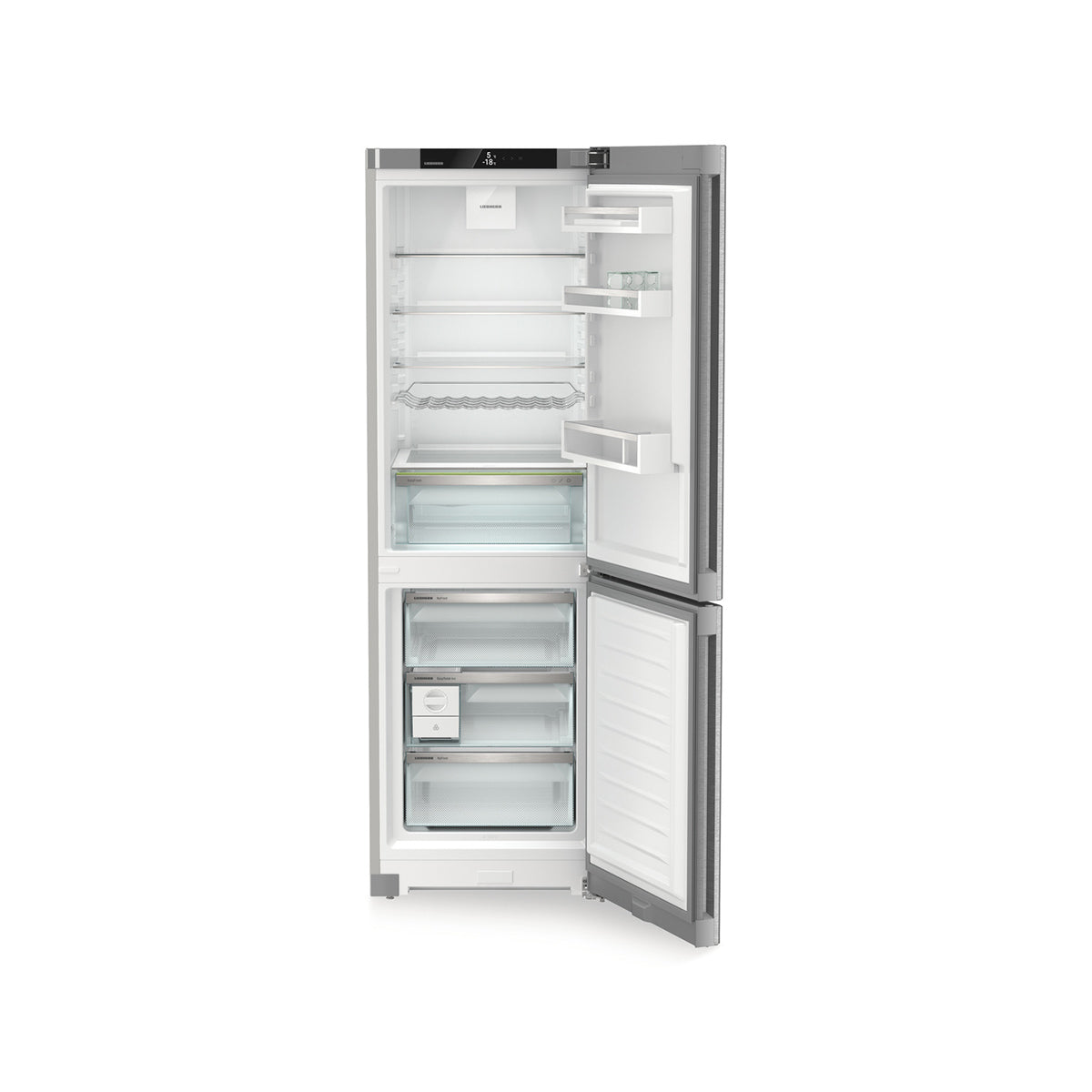 Liebherr CNsdb 5223 Plus Freestanding Combined Fridge Freezer With EasyFresh And NoFrost, 330 Litre, 59.7cm Wide - Silver