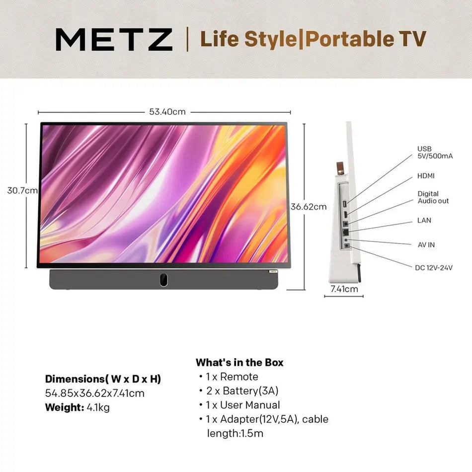 Metz 24MPE7002Z 24" Full HD Smart Portable Google TV With Up To 3 Hours Battery Life