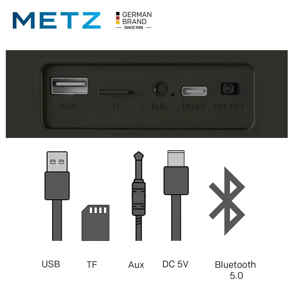 METZ MEBS60 Wireless Portable Bluetooth Speaker, Black
