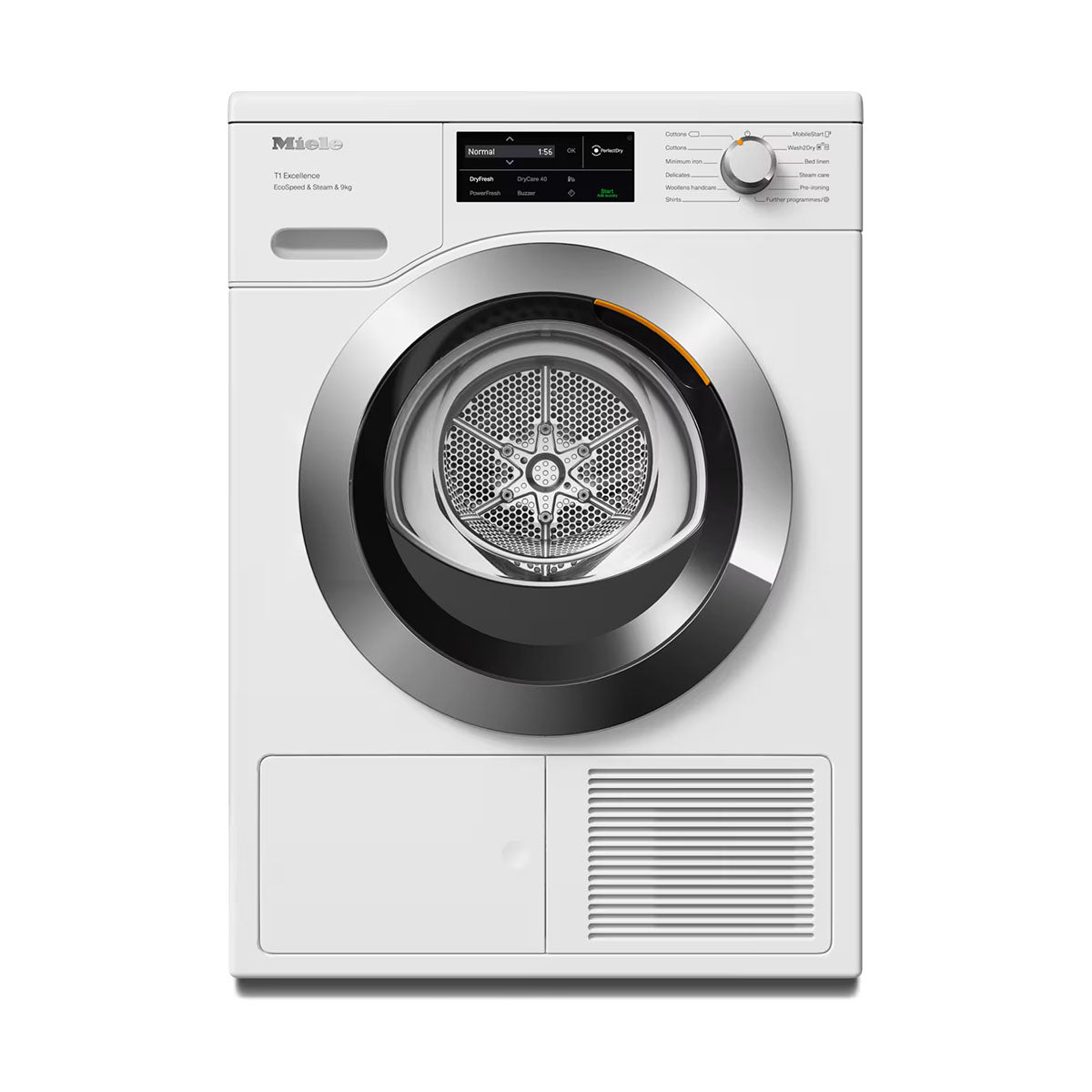 Miele TEL785WP T1 Freestanding Heat-Pump Tumble Dryer, 9Kg, With EcoSpeed & SteamCare, 59.6cm Wide - Lotus White