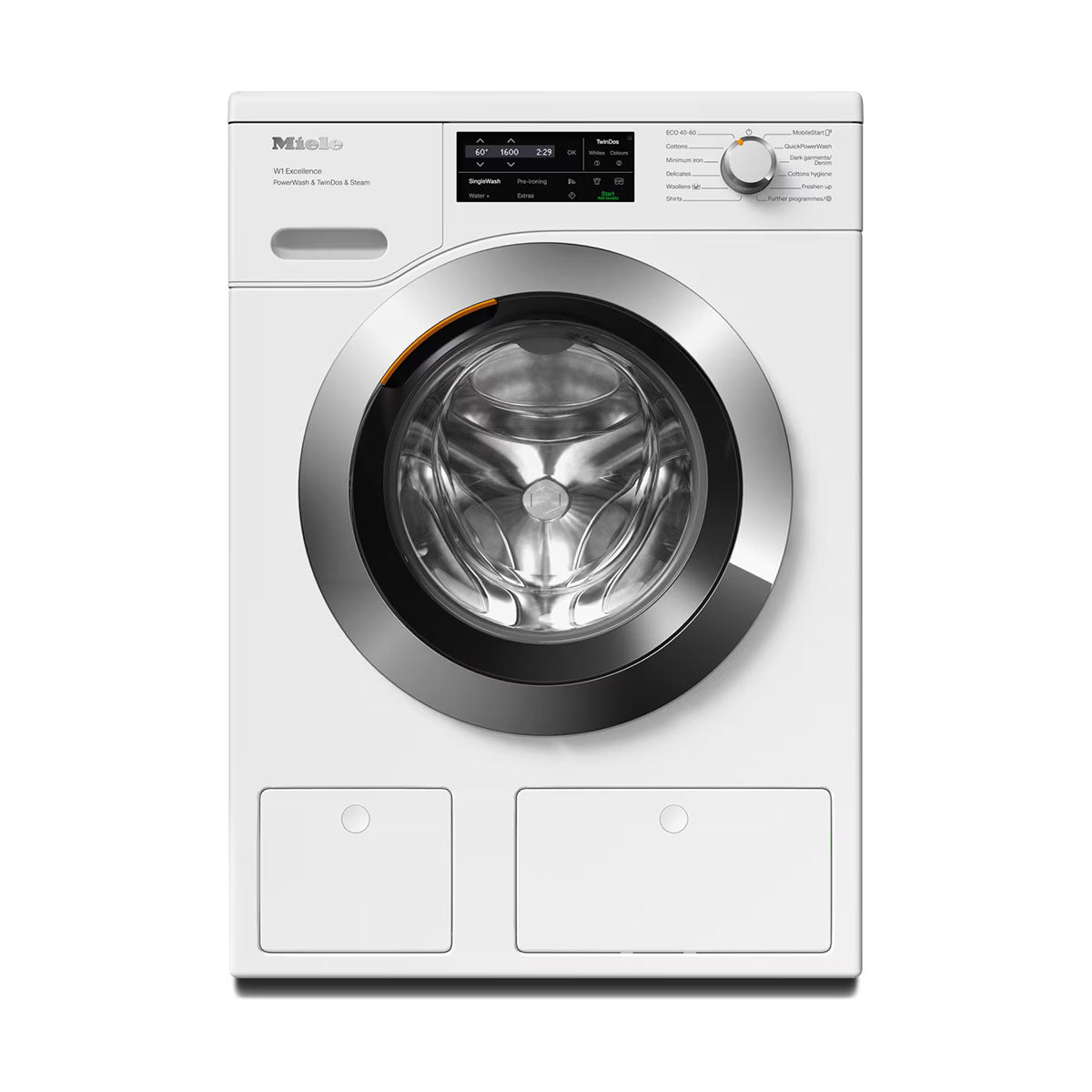Miele WEJ885WCS W1 Chrome Edition Platinum Front-Loader Washing Machine, 9Kg, 1600 rpm, 59.6cm Wide - Lotus White
