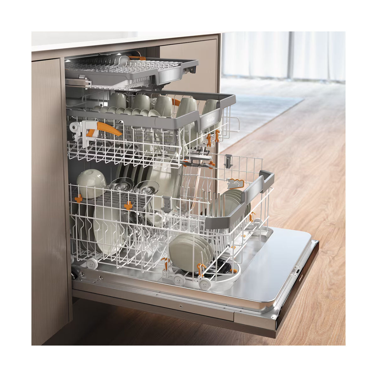 Miele G7980-SCVI-K2O Diamond Fully-Integrated Dishwasher, Knock2Open, AutoDos, 14 Place Settings, 59.8cm Wide - CleanSteel/Obsidian Black