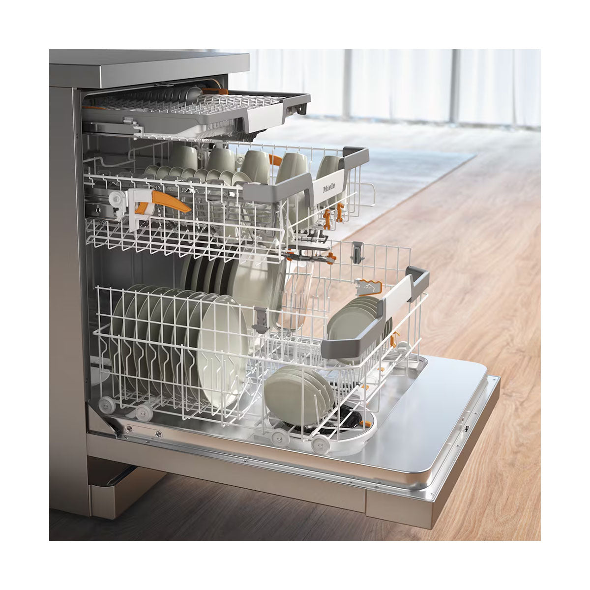Miele G7600SC-CLST Platinum Freestanding Dishwasher, AutoDos, 14 Place Settings, 59.8cm Wide - Stainless Steel/CleanSteel