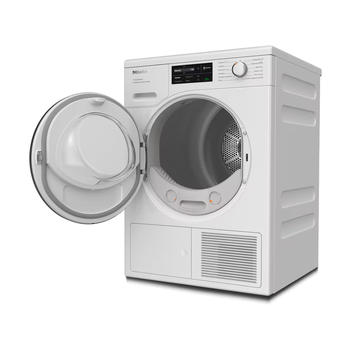 Miele TEL785WP T1 Freestanding Heat-Pump Tumble Dryer, 9Kg, With EcoSpeed & SteamCare, 59.6cm Wide - Lotus White
