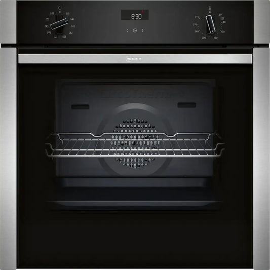 Neff B3ACE4AN3B 59.4cm Slide and Hide Built-in Electric Single Oven, Black/Stainless Steel