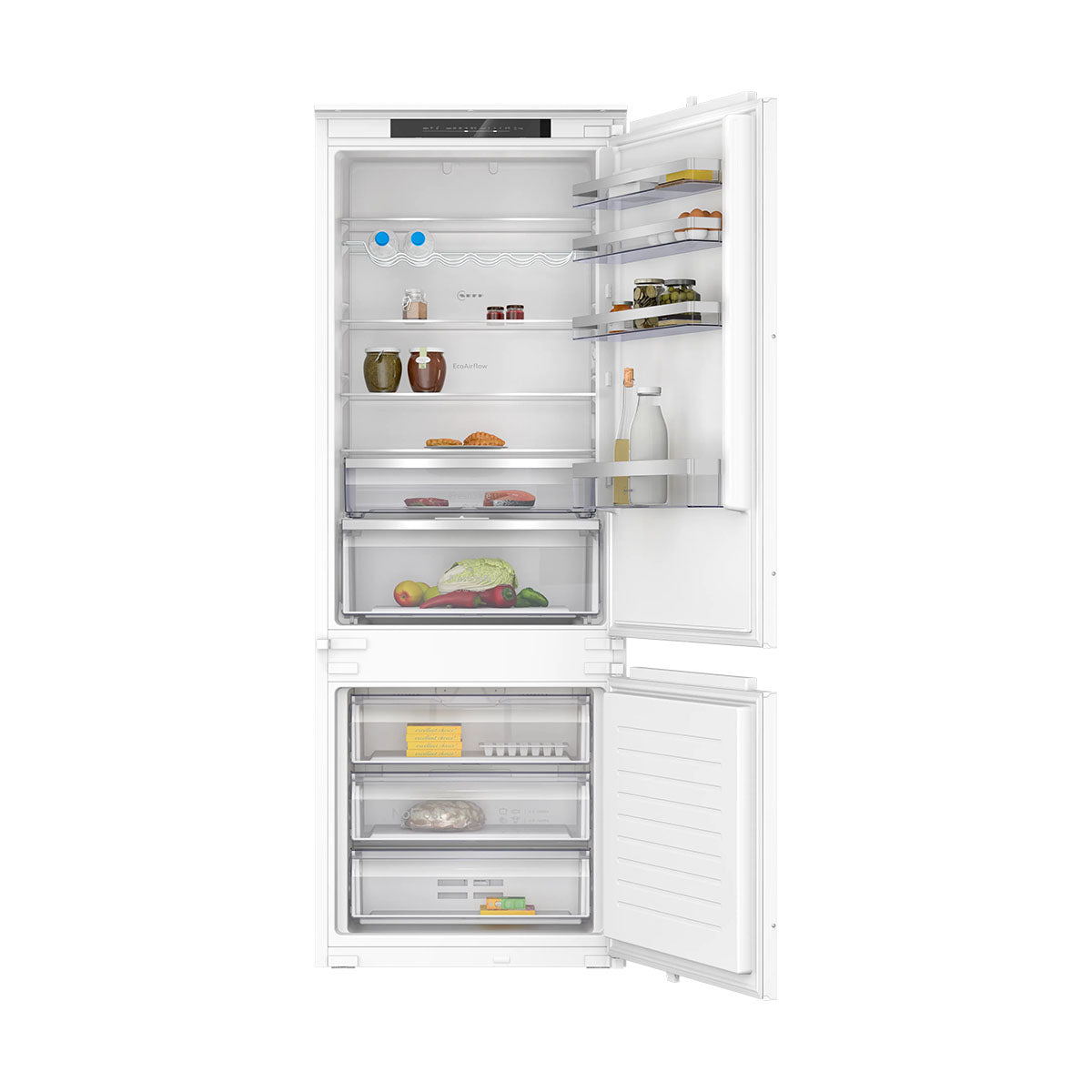 NEFF KB7962SE0 N 50 Built-In Fridge Freezer With Freezer At Bottom, 285/98 Litre, 69.1cm Wide - Sliding Hinge