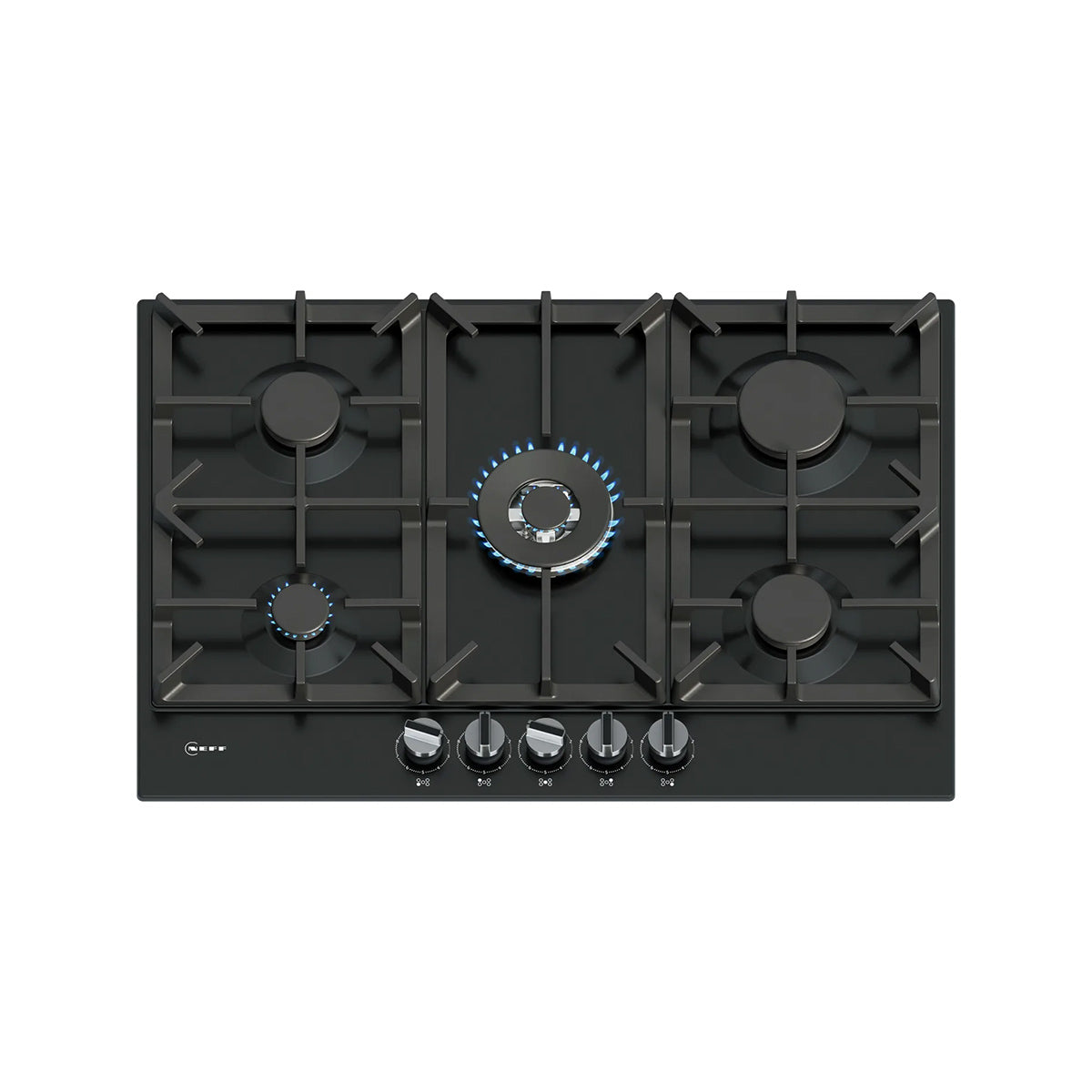 NEFF T27CIQ8S0 N 70 Gas Hob, 5 Zones, Knob Ignition, 75cm Wide - Black, Enamel