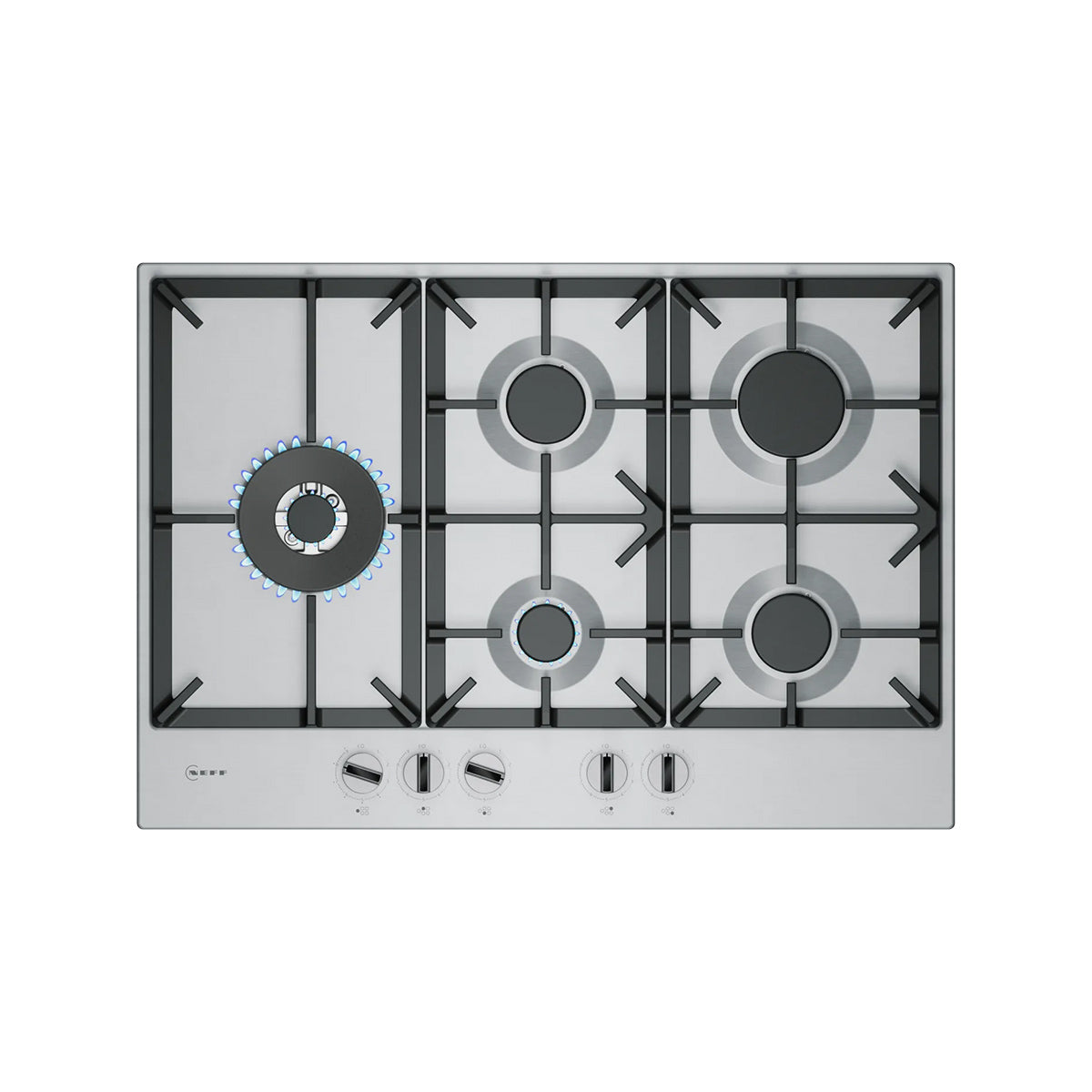 NEFF T27CIS8N0 N 70 Gas Hob, 5 Zones, Knob Ignition, 75cm Wide - Stainless Steel