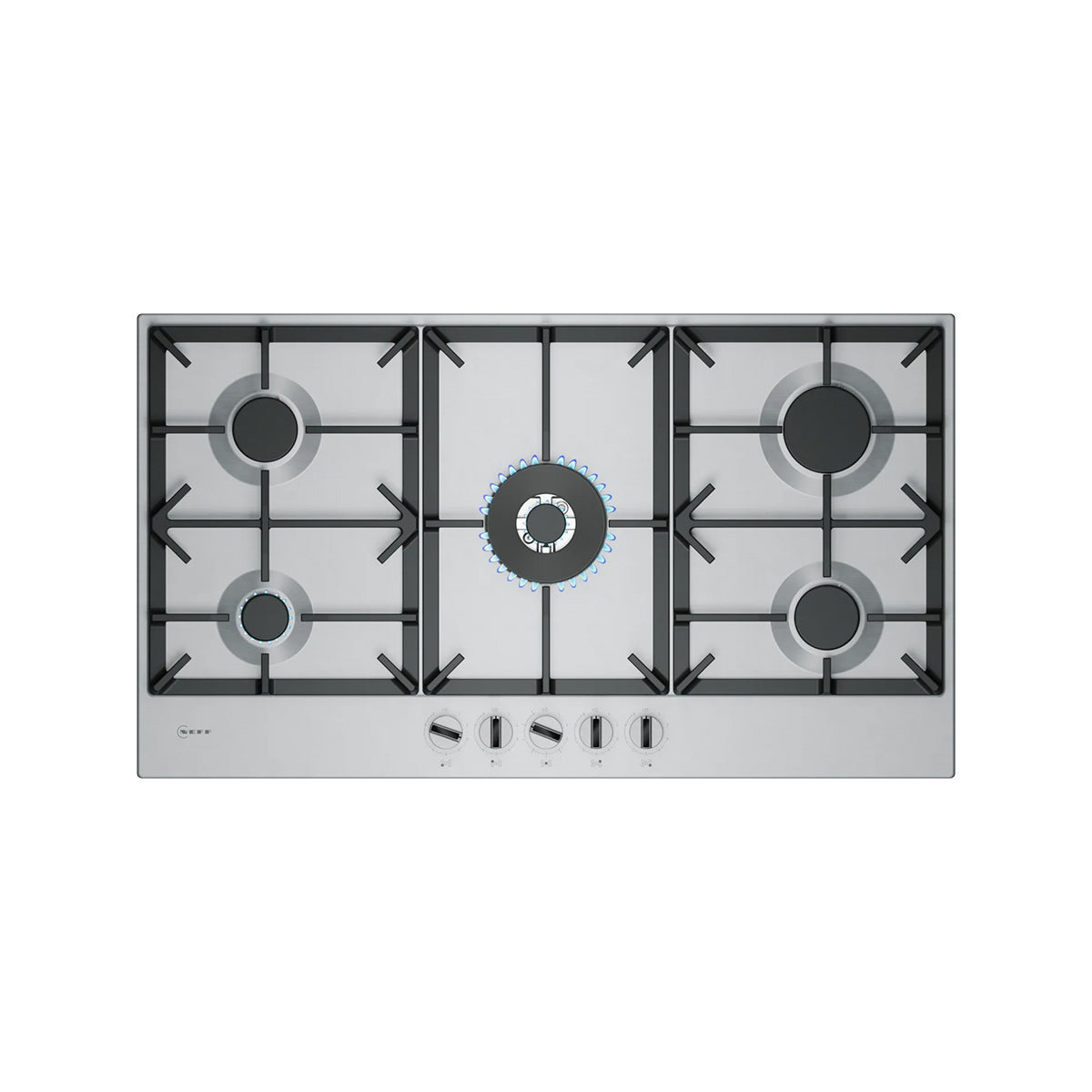NEFF T29CIR8N0 N 70 Gas Hob, 5 Zones, Knob Ignition, 91.5cm Wide - Stainless Steel