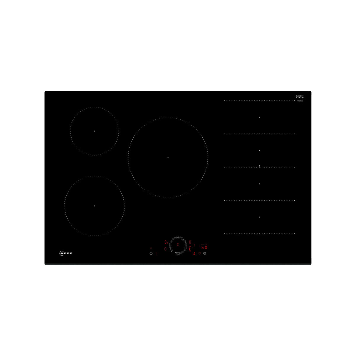 NEFF T68FHV4L0 N 70 Induction Hob, Surface Mount Without Frame, 5 Zones, 80.2cm Wide - Black, Ceramic