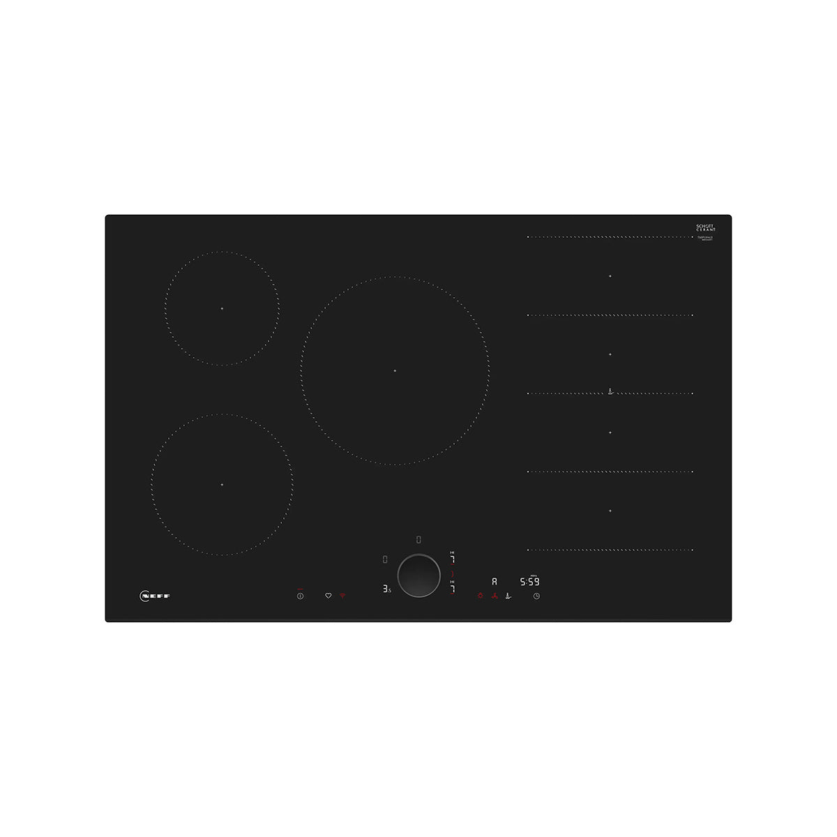 NEFF T68FUV4L0 N 90 Induction Hob, Surface Mount Without Frame, 5 Zones, 80.2cm Wide - Black, Ceramic