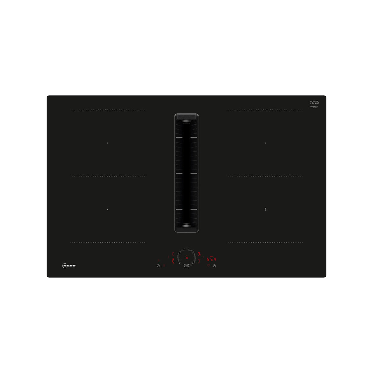 NEFF V58NHQ4L0 N 70 Induction Hob With Integrated Ventilation System, Surface Mount Without Frame, 4 Zones, 80.2cm Wide - Black
