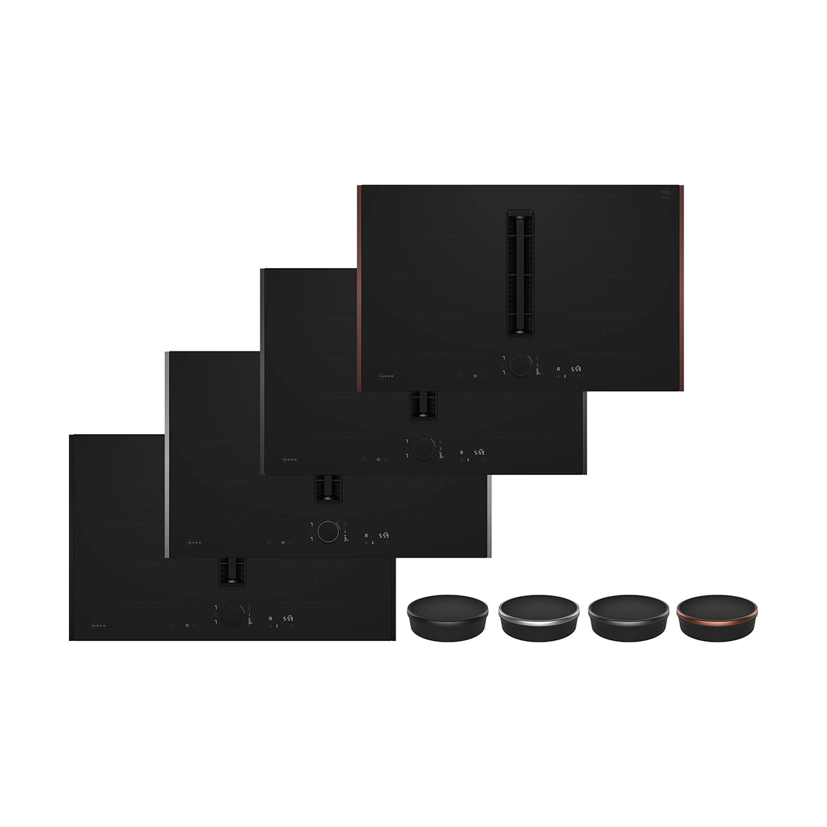 NEFF V68YYX4B0 N 90 Induction Hob With Integrated Ventilation System, Flex Design, 4 Zones, 83.4cm Wide - Matt Black