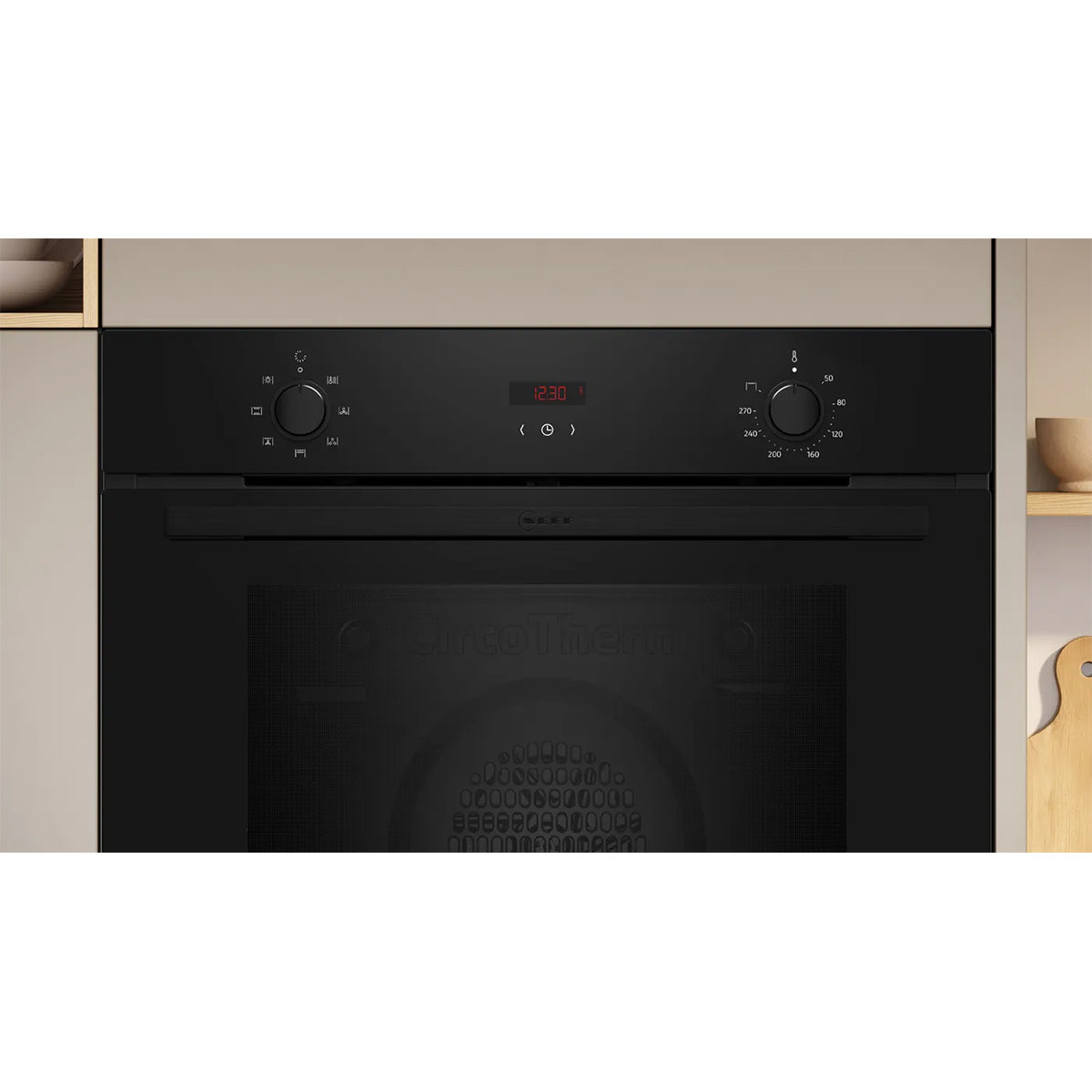 NEFF B1DCC0AK3B N 30 Built-In Oven, 71 Litre, CircoTherm®, 59.4cm Wide - Black, Bottom Hinge