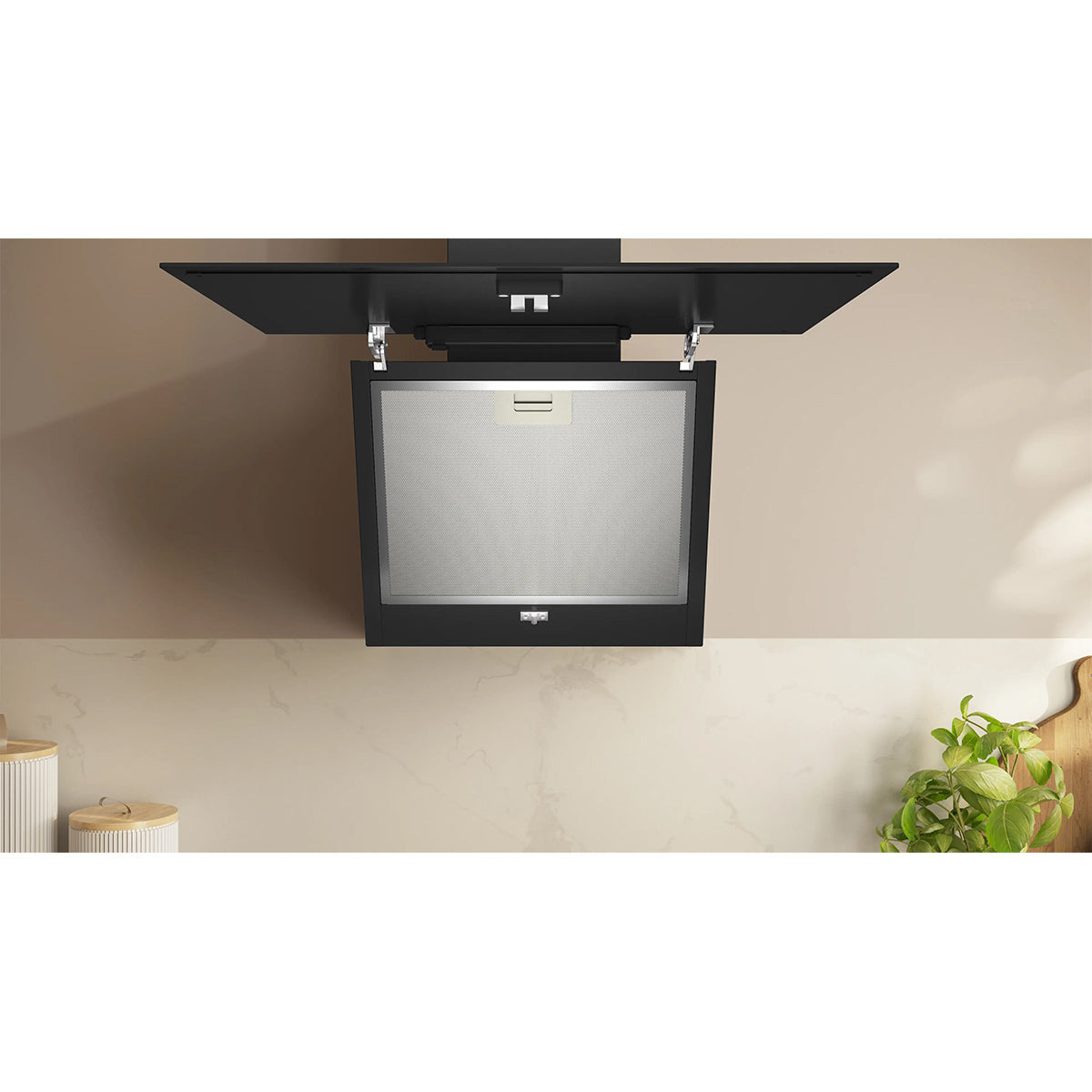 NEFF D63IDK1S0B N 30 Wall-Mounted Cooker Hood, 3 Speeds + Intensive Setting, 59cm Wide - Black, Clear Glass Black Printed