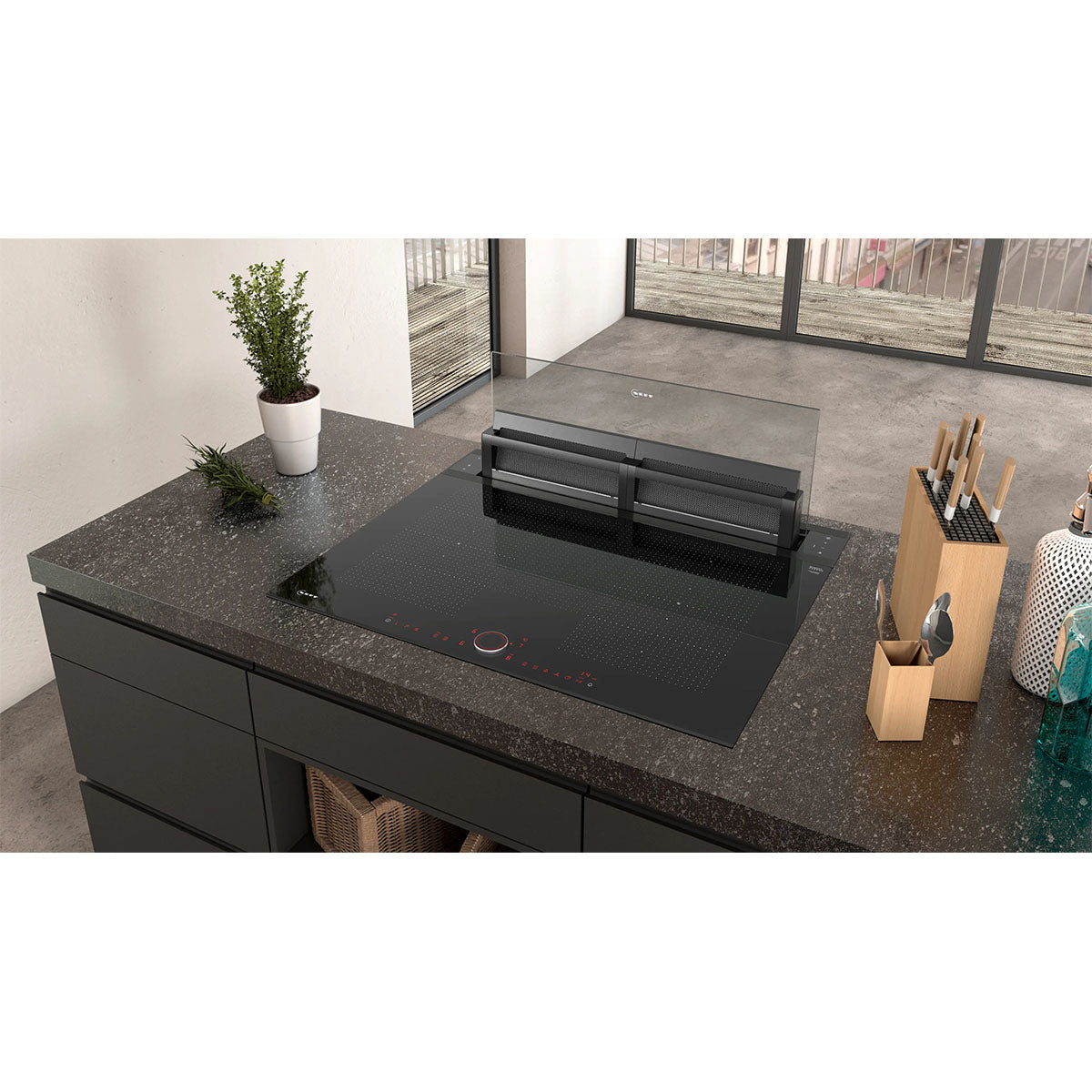 NEFF I88WMM1S7B N 90 Built-In Downdraft Hood, Guided Air Technology, 80.2cm Wide - Clear Glass, Black