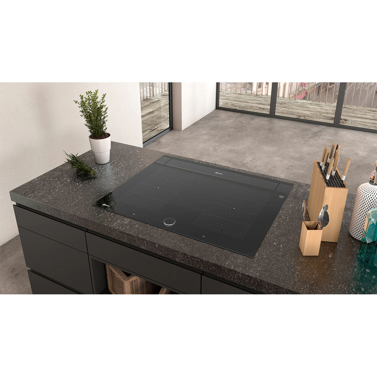 NEFF I88WMM1S7B N 90 Built-In Downdraft Hood, Guided Air Technology, 80.2cm Wide - Clear Glass, Black