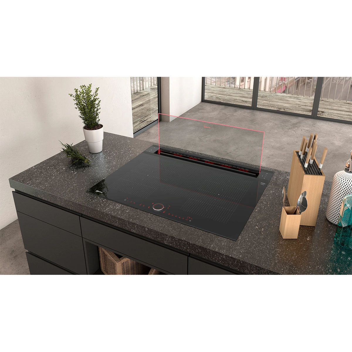NEFF I88WMM1S7B N 90 Built-In Downdraft Hood, Guided Air Technology, 80.2cm Wide - Clear Glass, Black