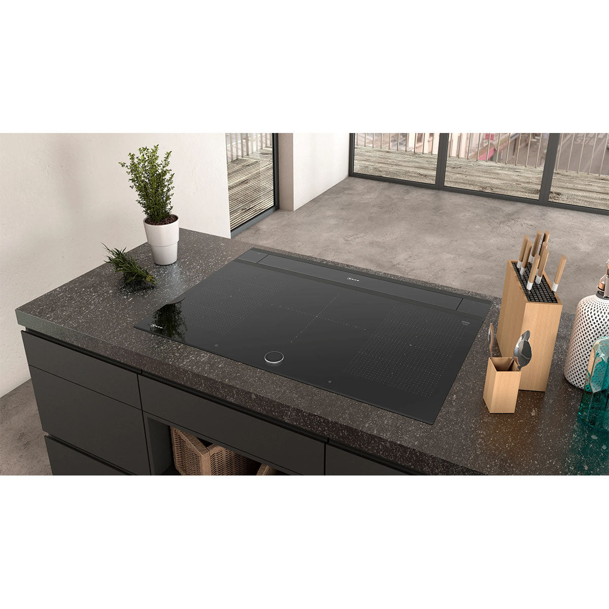 NEFF I98WMM1S7B N 90 Downdraft Hood, 300 W, 91.8cm Wide - Black, Clear Glass