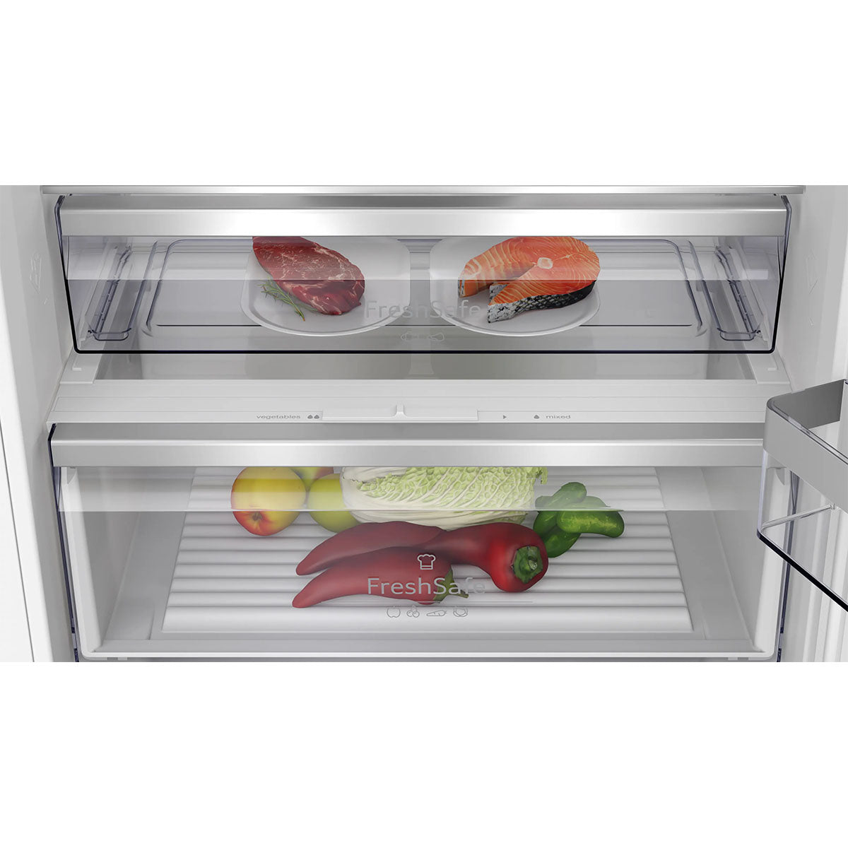 NEFF KB7962SE0 N 50 Built-In Fridge Freezer With Freezer At Bottom, 285/98 Litre, 69.1cm Wide - Sliding Hinge
