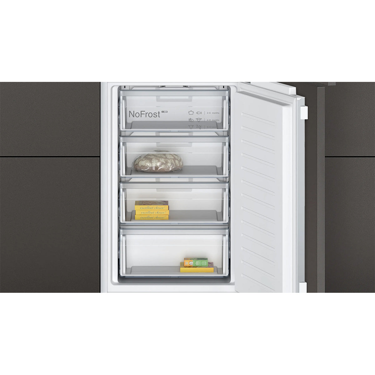 NEFF KI7851FE0G N 30 Built-In Fridge Freezer With Freezer at Bottom, 150/99 Litre, 54.1cm Wide - Flat Hinge, Right Reversible