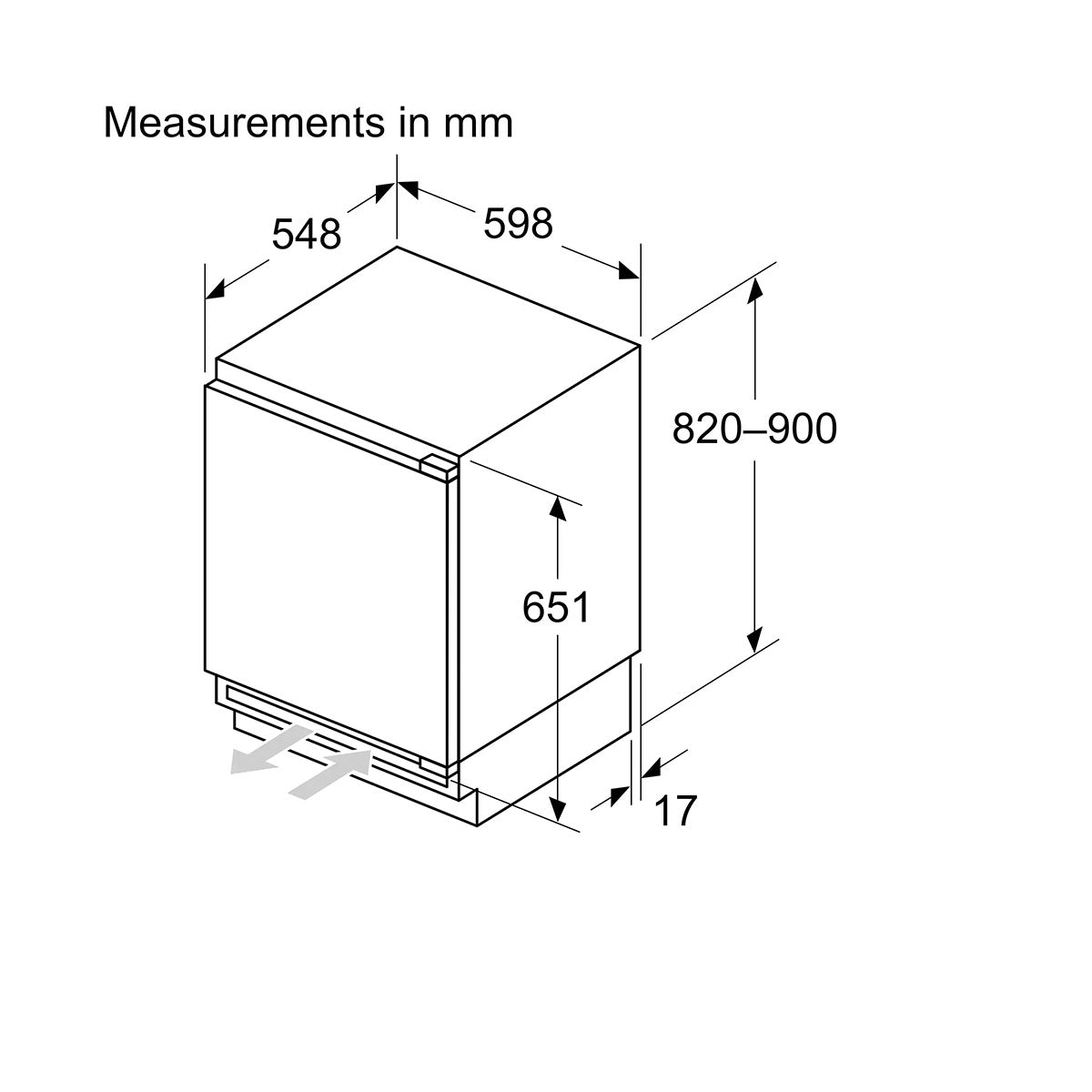 NEFF KU2222FD0G N 50 Built-Under Fridge With Freezer Section, 93 Litre, 59.8cm Wide - Flat Hinge