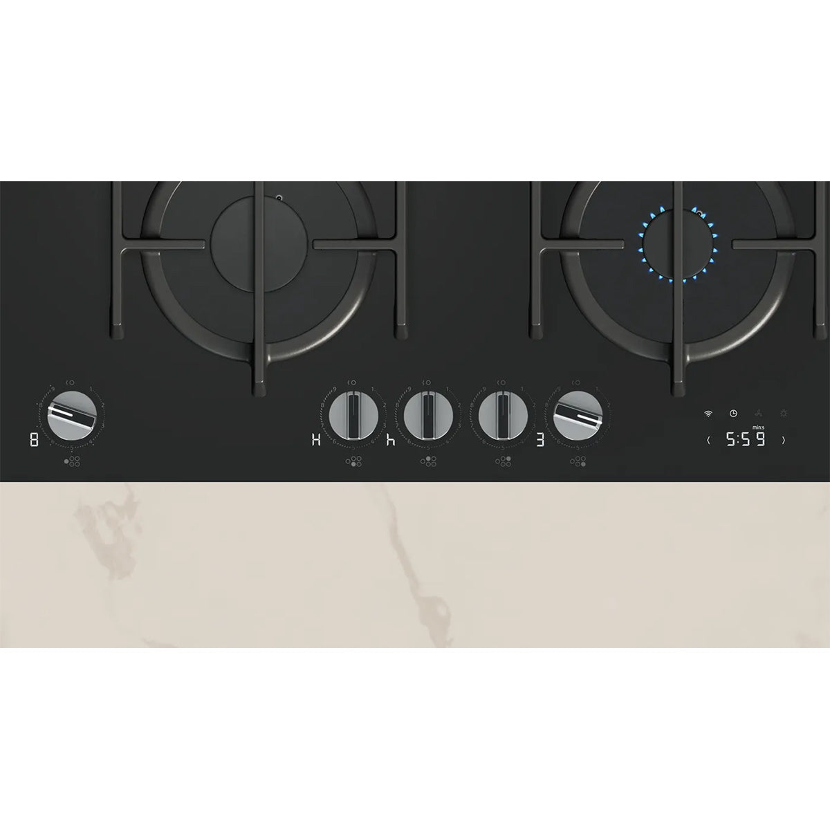 NEFF T29RHS4S0 N 90 Gas Hob, 5 Zones, Knob Ignition, 91.5cm Wide - Black, Tempered Glass