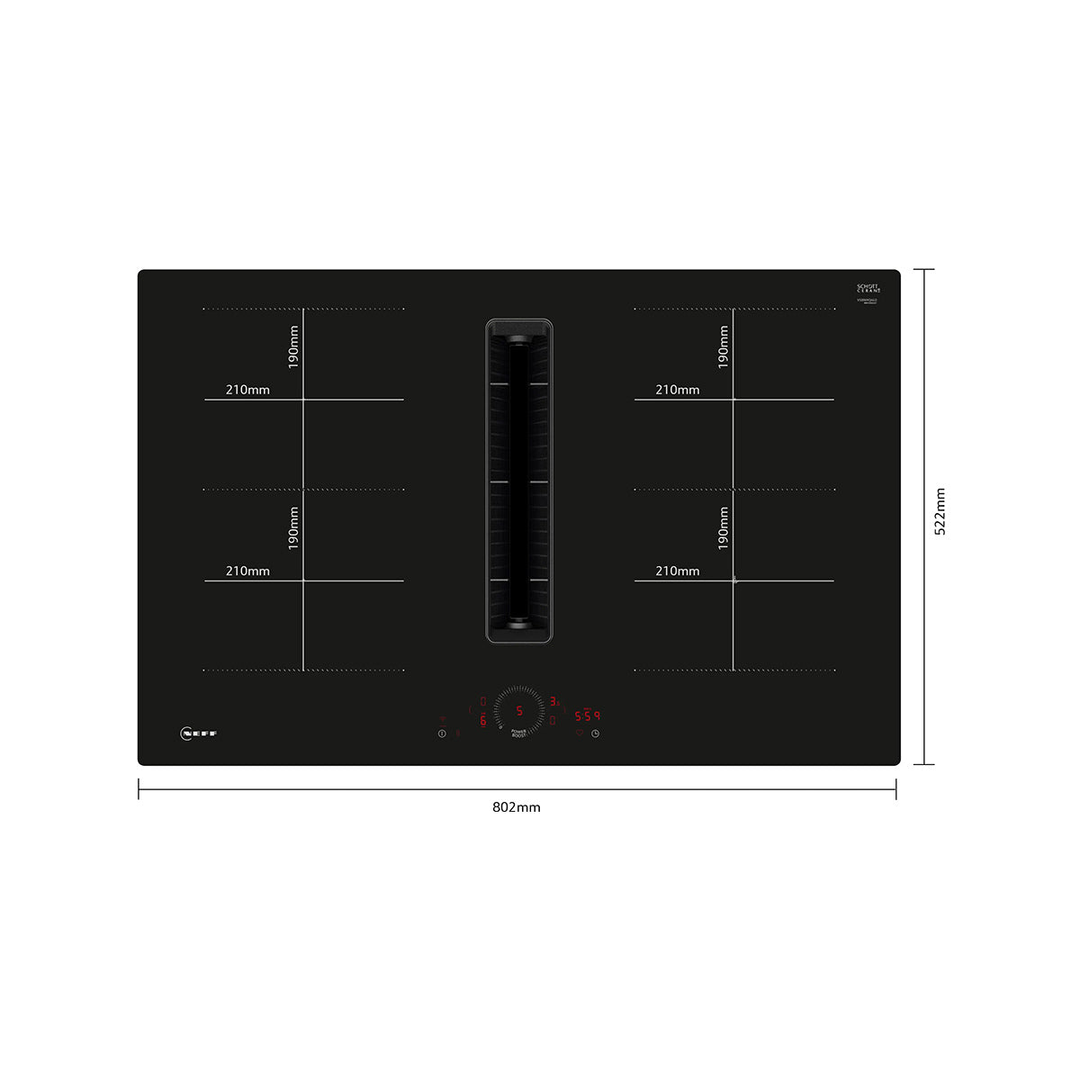 NEFF V58NHQ4L0 N 70 Induction Hob With Integrated Ventilation System, Surface Mount Without Frame, 4 Zones, 80.2cm Wide - Black