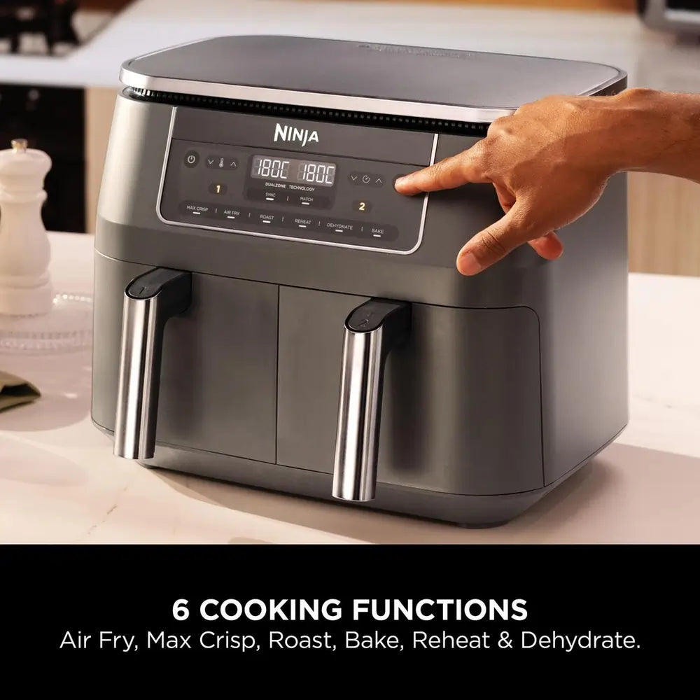 Ninja DZ300UK 7.6 litre 6-in-1 Dual Zone Air Fryer, Gun Metal Grey - 74782028071285 