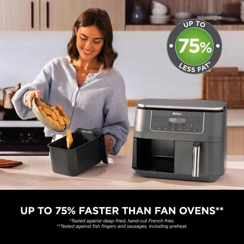 Ninja DZ300UK 7.6 litre 6-in-1 Dual Zone Air Fryer, Gun Metal Grey - 74782028038517 