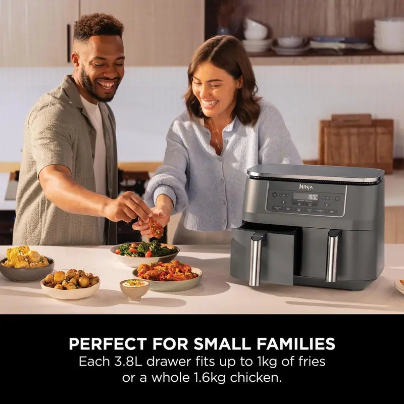 Ninja DZ300UK 7.6 litre 6-in-1 Dual Zone Air Fryer, Gun Metal Grey - 74782028136821 