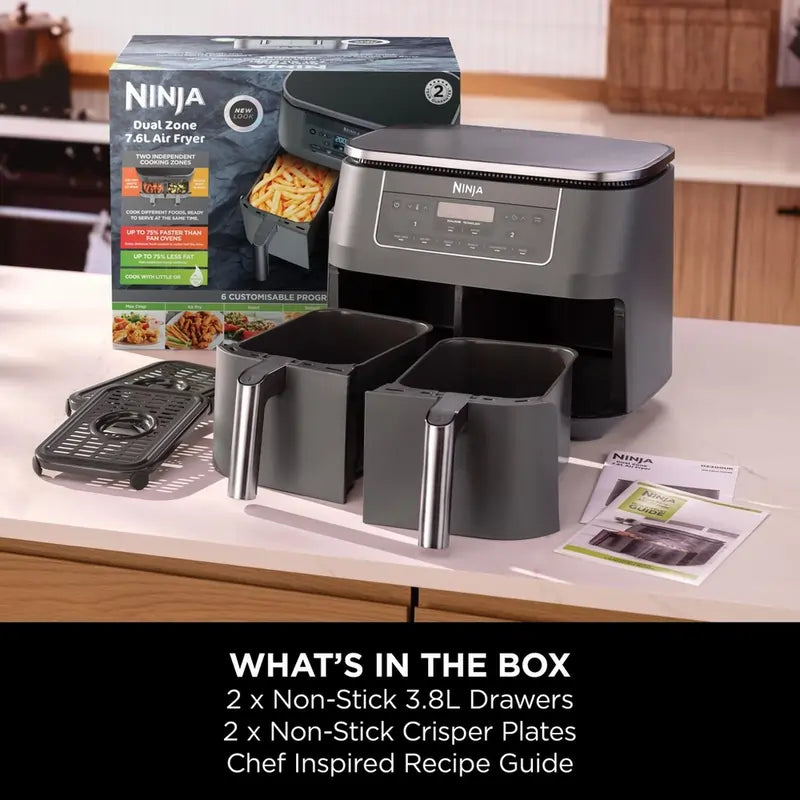 Ninja DZ300UK 7.6 litre 6-in-1 Dual Zone Air Fryer, Gun Metal Grey - 74782028104053 