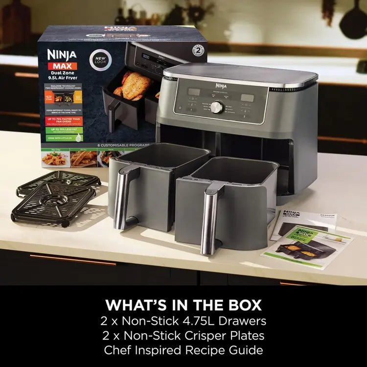 Ninja DZ400UK 9.5 litre MAX 6-in-1 Dual Zone Air Fryer, Gun Metal Grey