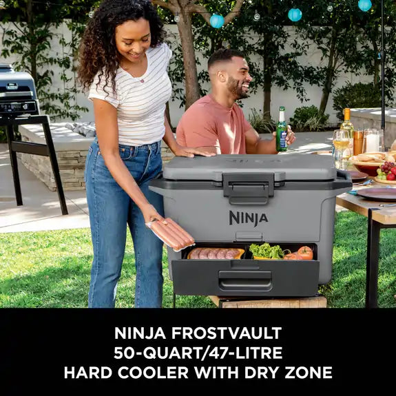 Ninja FB151UKGY FrostVault 50QT/47L Hard Drinks Cooler Box with Dry Zone, Slate Grey - 43305821143263 