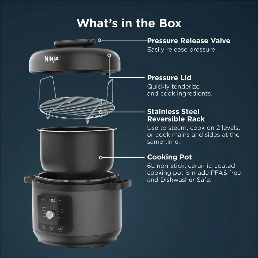 Ninja HyperHeat  PC201UK 9-in-1 6 Litre Pressure & Rice Cooker, Grey/Black