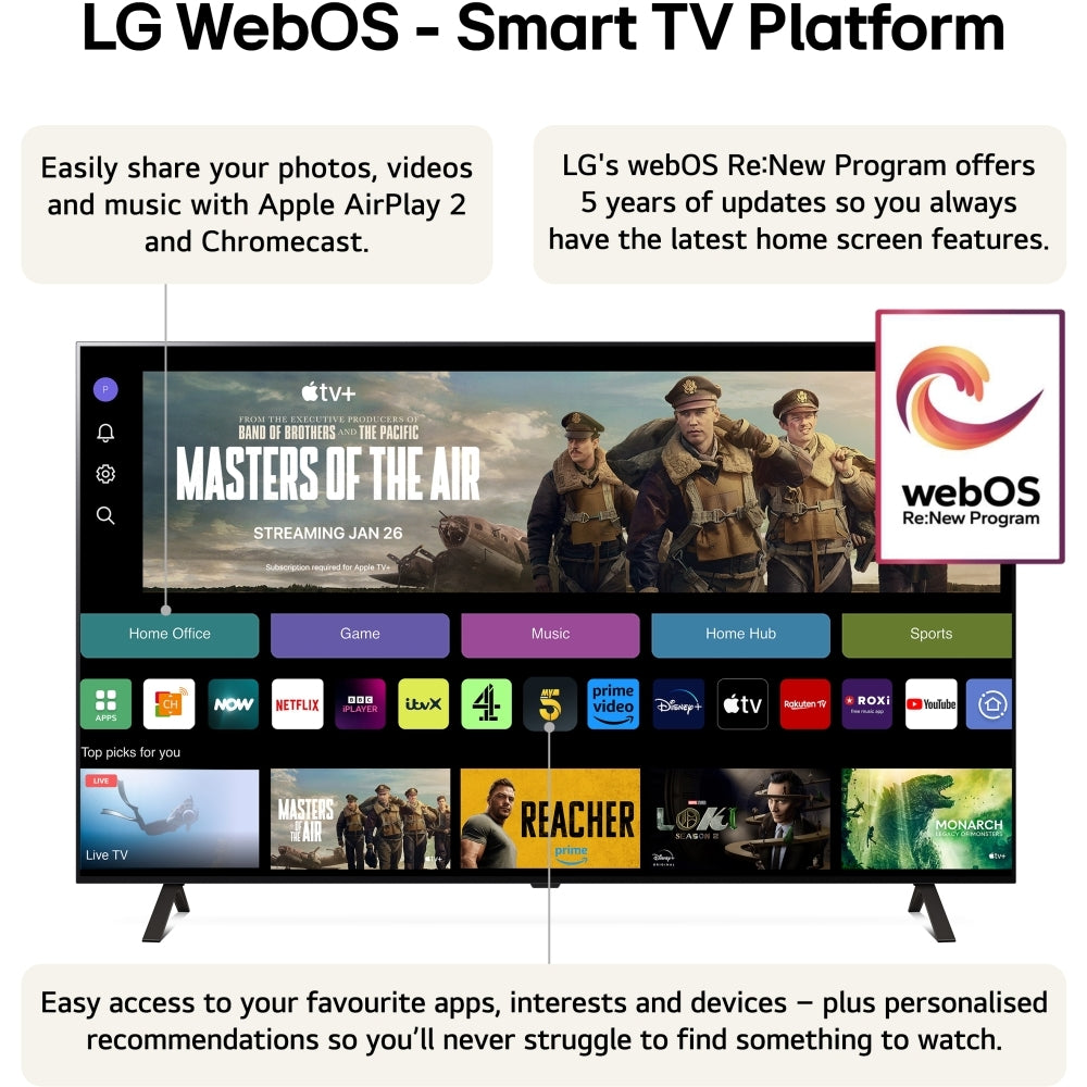 LG OLED77B46LA 77" OLED B4 4K Smart TV, 4K Ultra HD, Black, F Rated - 43304935096543 