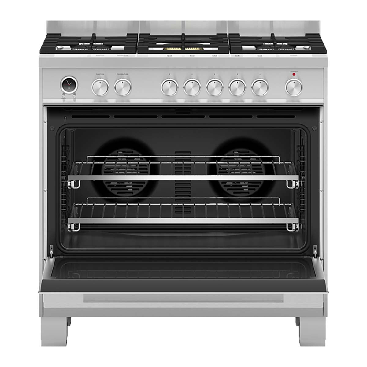 Fisher & Paykel OR90SDG6X1 Series 9 Contemporary Freestanding 5 Burner Dual Fuel Pyrolytic Range Cooker, 89.7cm Wide - Stainless Steel
