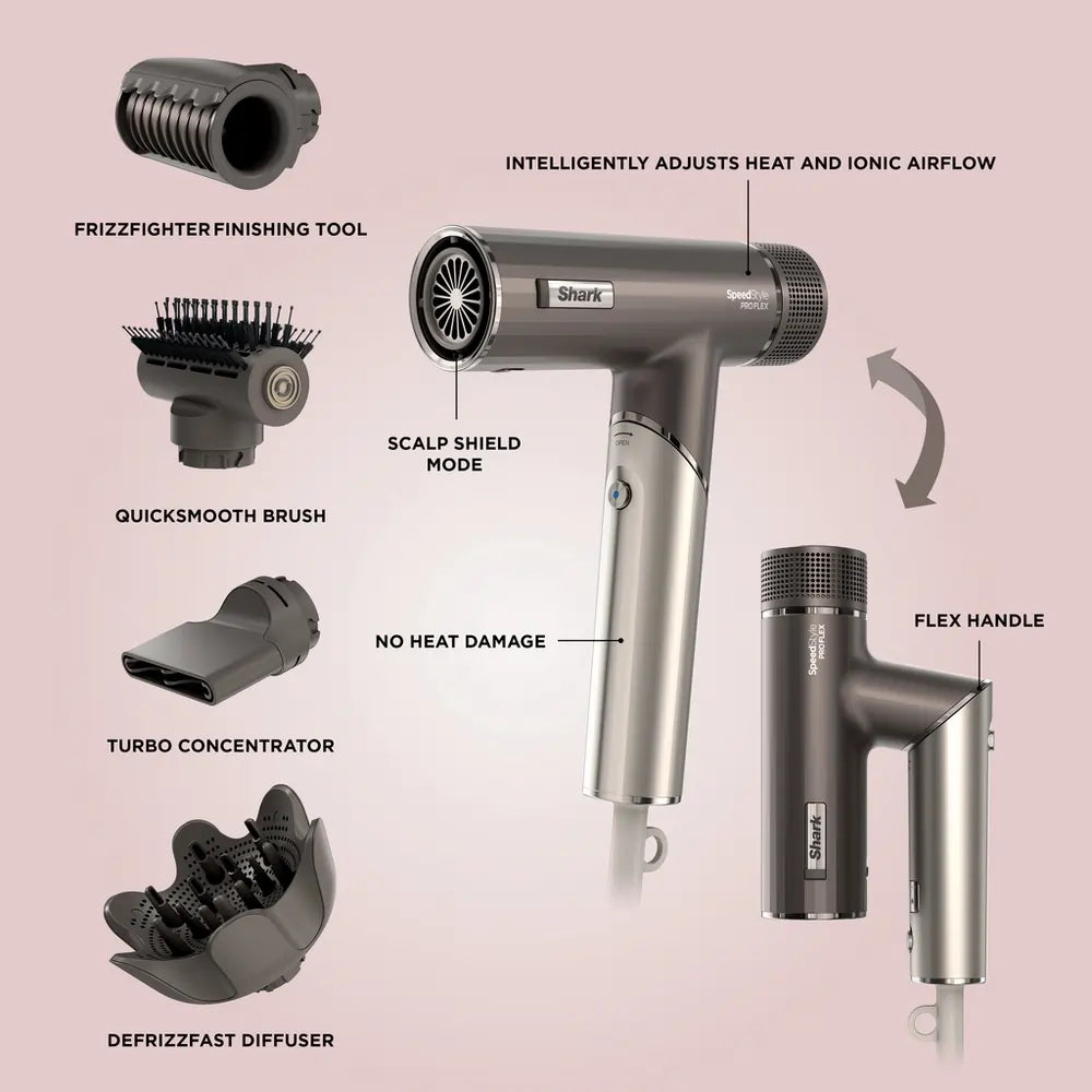 Shark SpeedStyle Pro FLEX HD542UK 4-in-1 High-Velocity Hair Dryer System, Mocha Silver