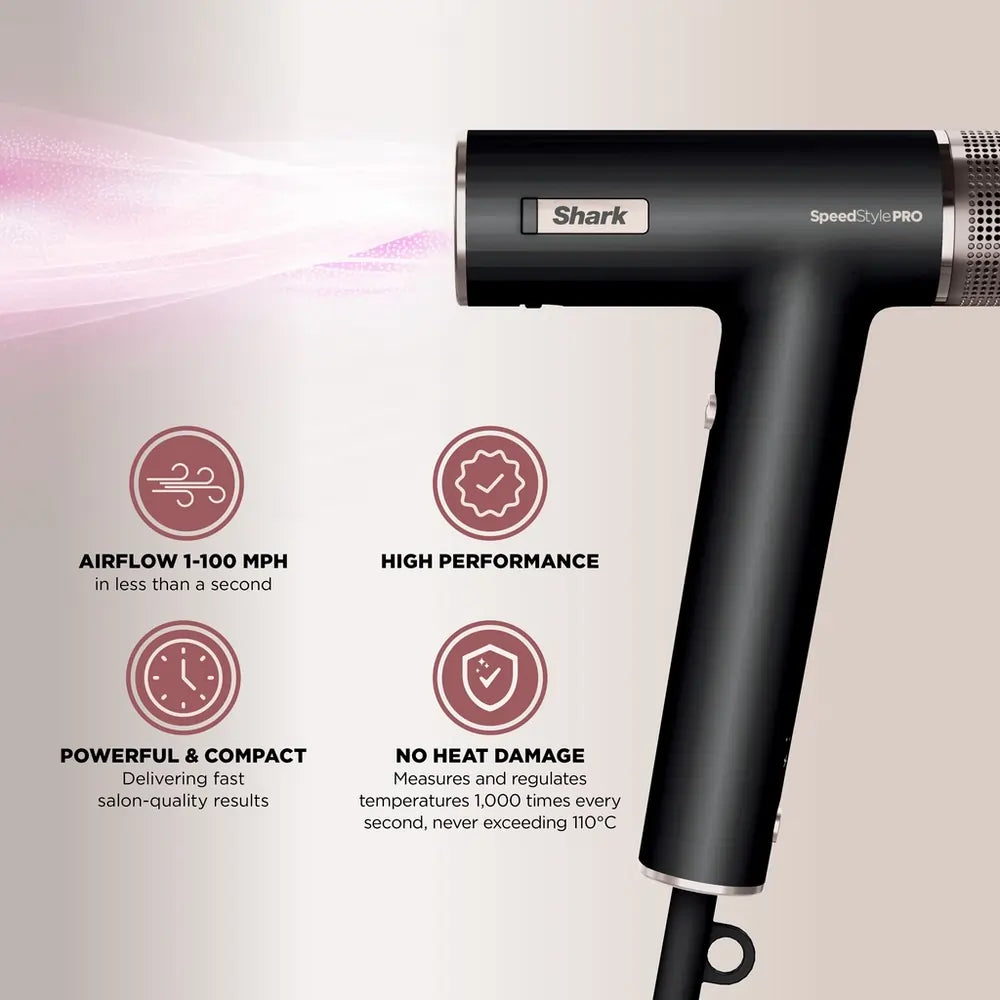 Shark SpeedStyle Pro HD731UK 3-in-1 High-Velocity Hair Dryer System, Black