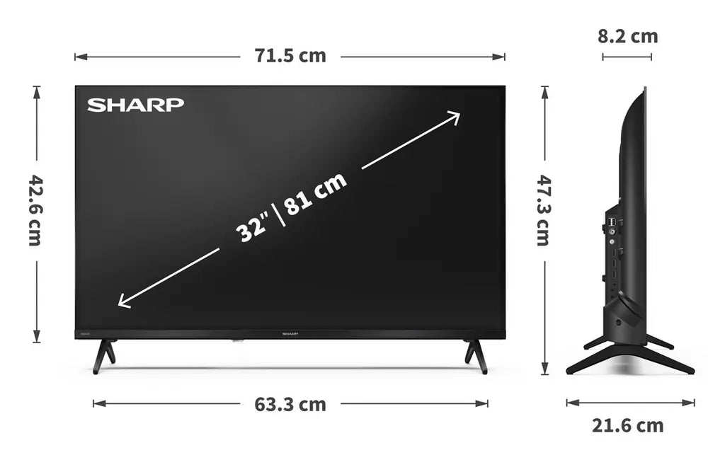 Sharp Aquos 1TC32HE2245KB 32" HD Ready TiVo Smart TV With Freely, Black