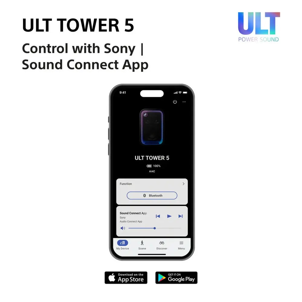 Sony SRSULT500.CEL Wireless ULT Tower 5 Deep Bass Party Speaker with DJ Input, Black