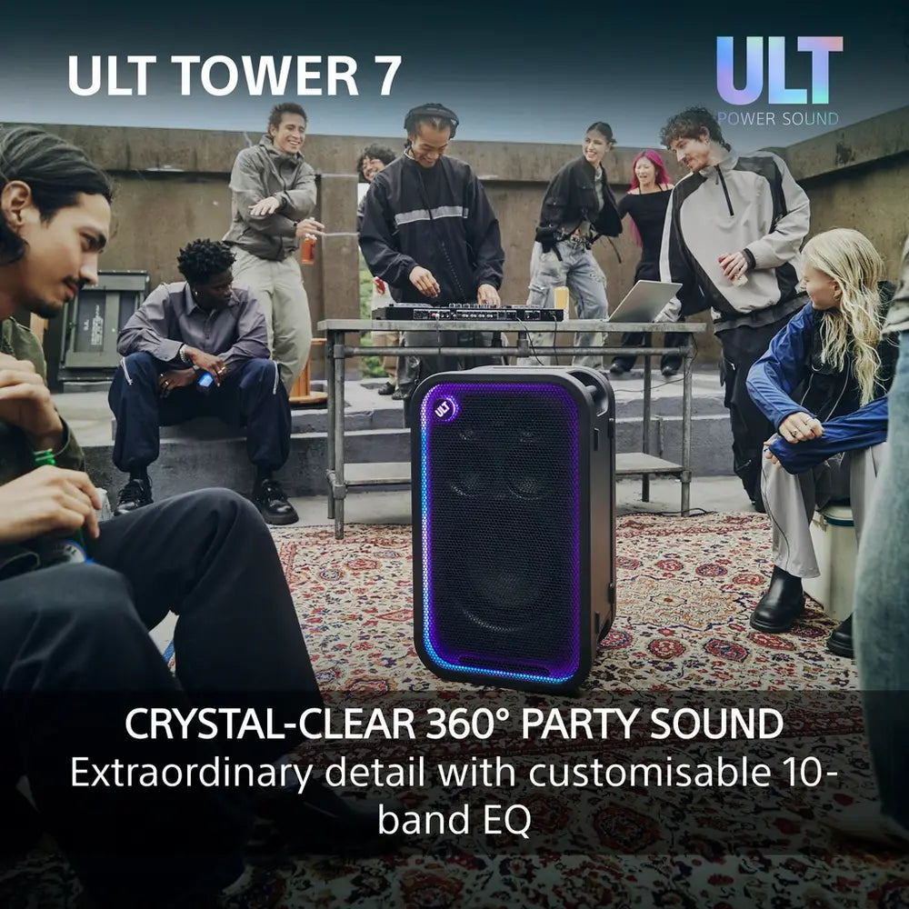 Sony SRSULT700.CEL Wireless ULT Tower 7 Deep Bass Party Speaker with 360 Party sound & DJ Input, Black