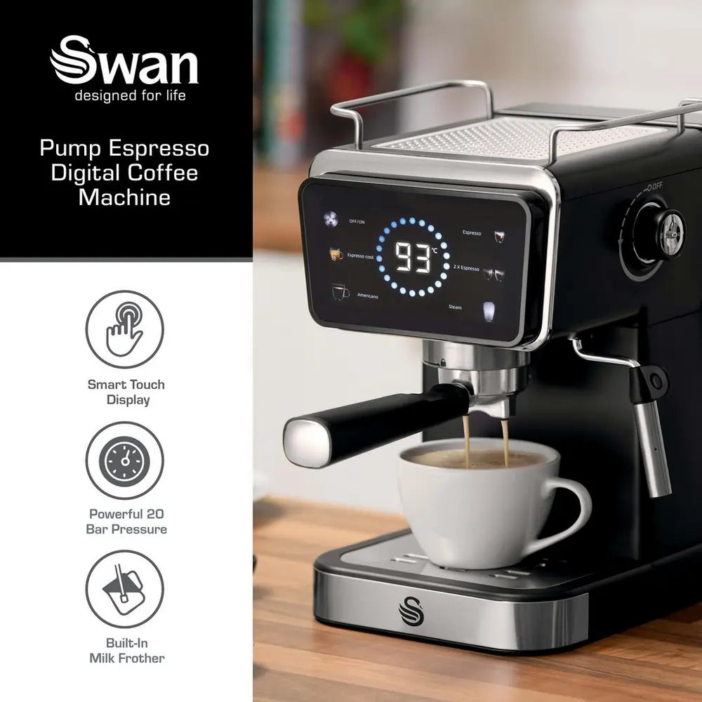 Swan SK22113BLK Pump Espresso Digital Coffee Machine, Black