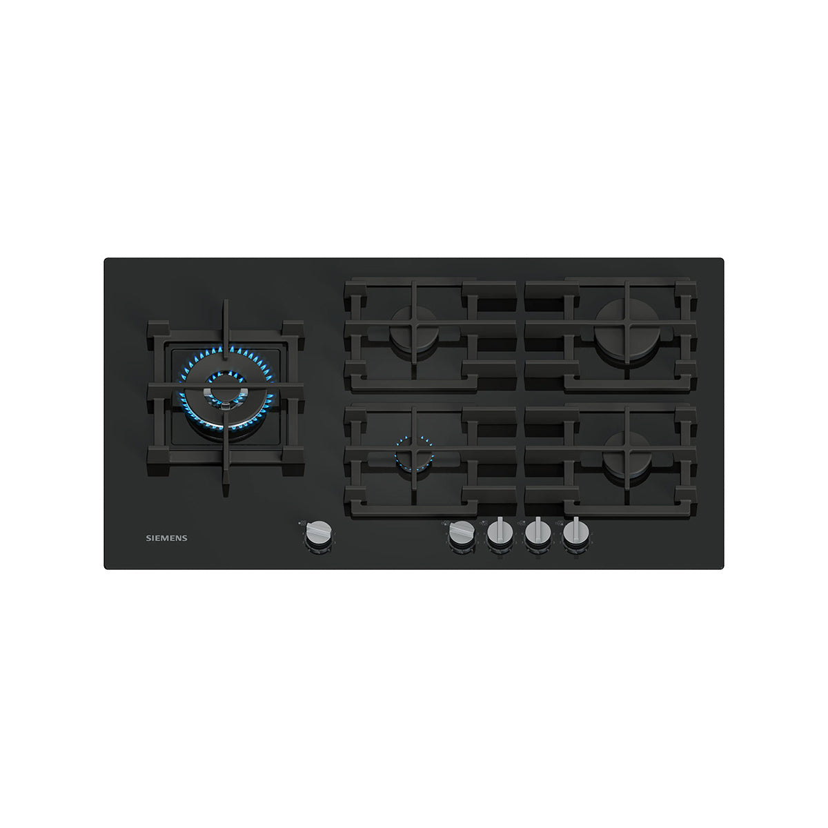 Siemens EP9A6MI40 iQ500 Gas Hob, 5 Zones, Knob Ignition, 91.5cm Wide - Tempered Glass, Black