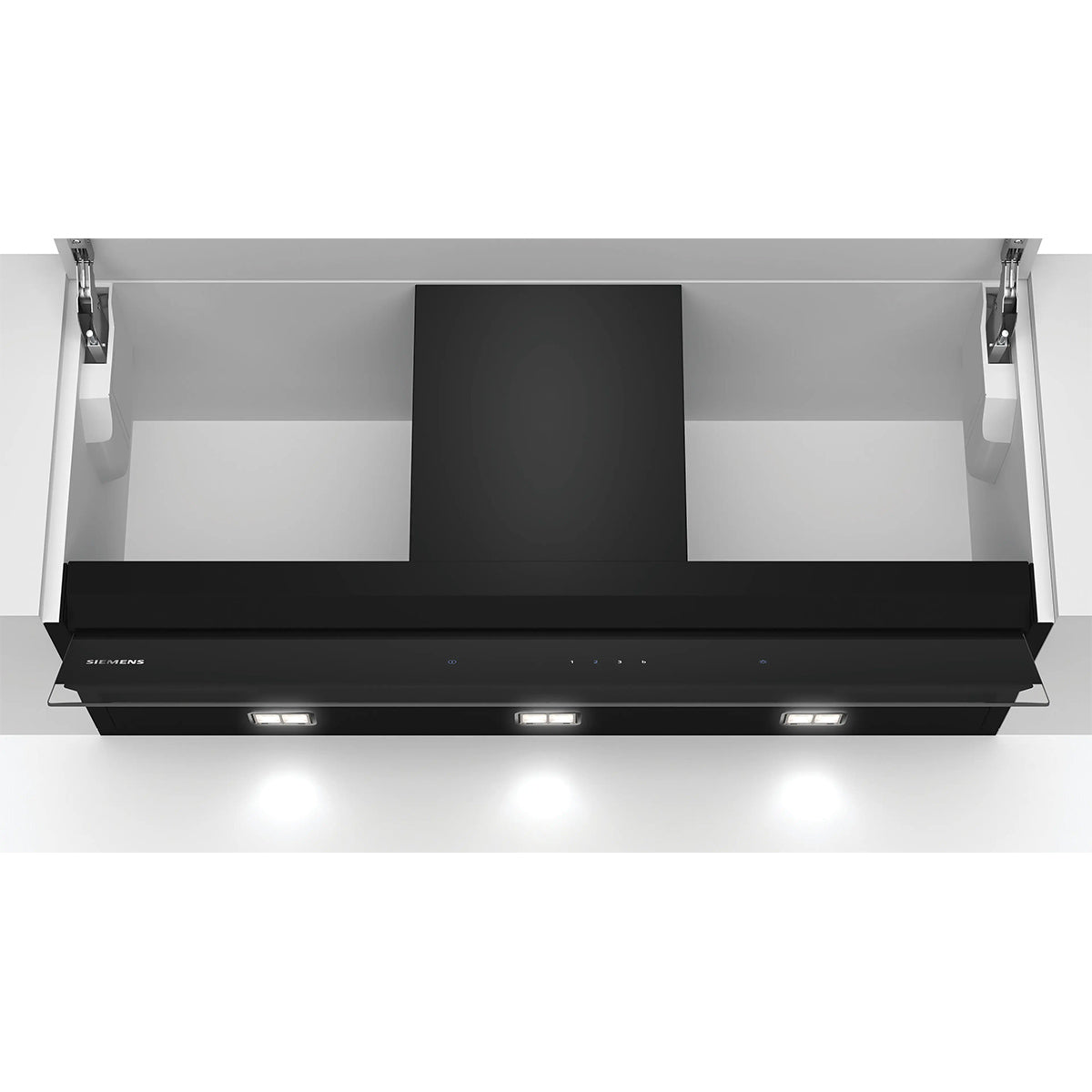 Siemens LJ97BAM60B iQ500 Integrated Design Hood, 3 Speeds + Intensive Setting, 250 W, 89.7cm Wide - Clear Glass Black Printed