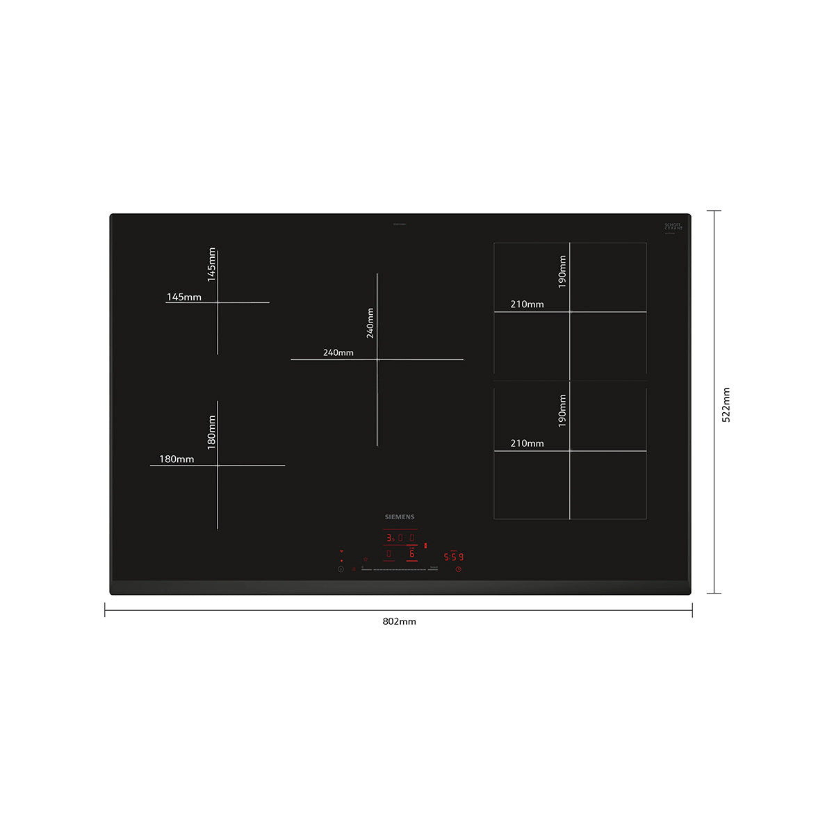 Siemens ED851HWB1E iQ500 Induction Hob, 5 Zones, Surface Mount Without Frame, 80.2cm Wide - Black, Ceramic