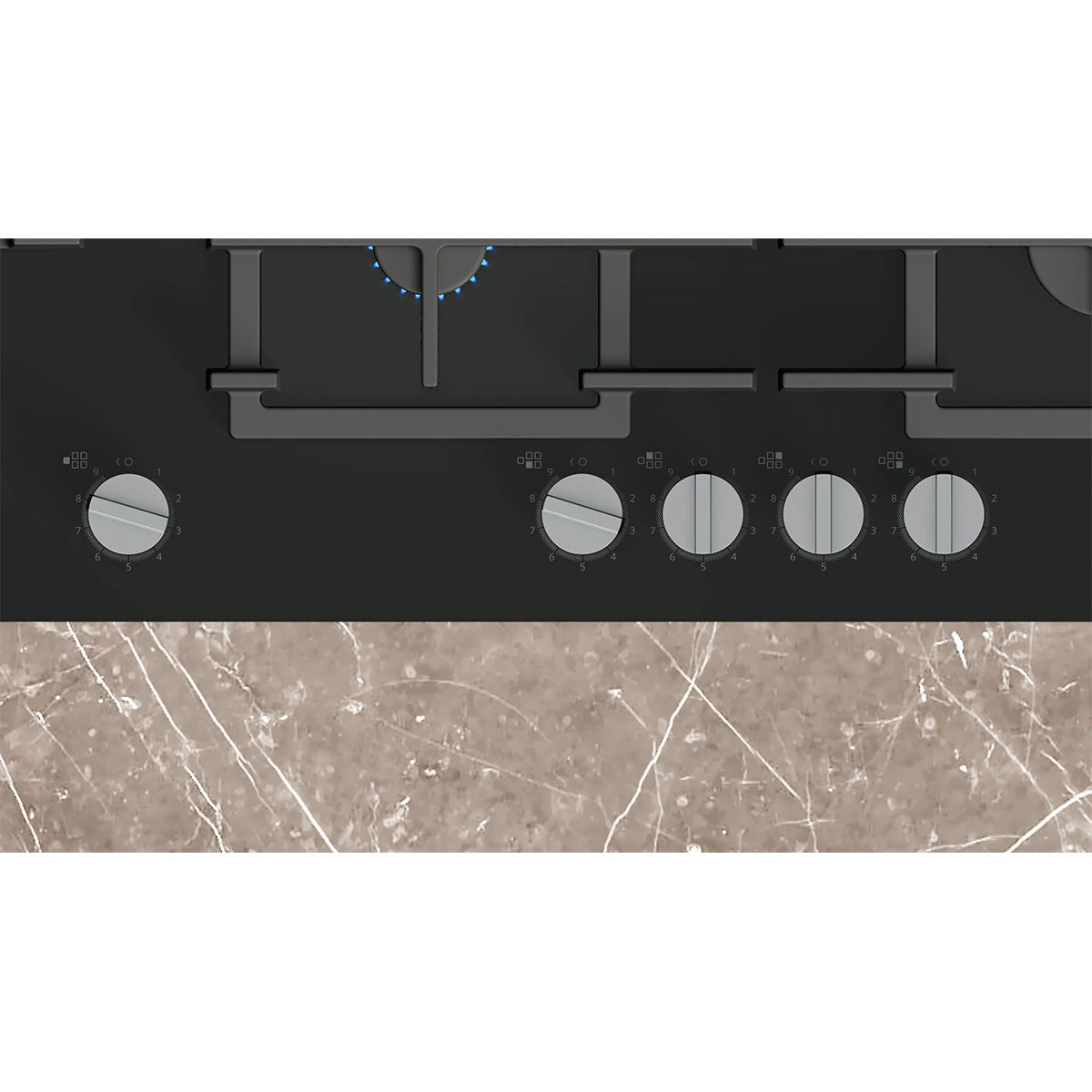 Siemens EP9A6MI40 iQ500 Gas Hob, 5 Zones, Knob Ignition, 91.5cm Wide - Tempered Glass, Black