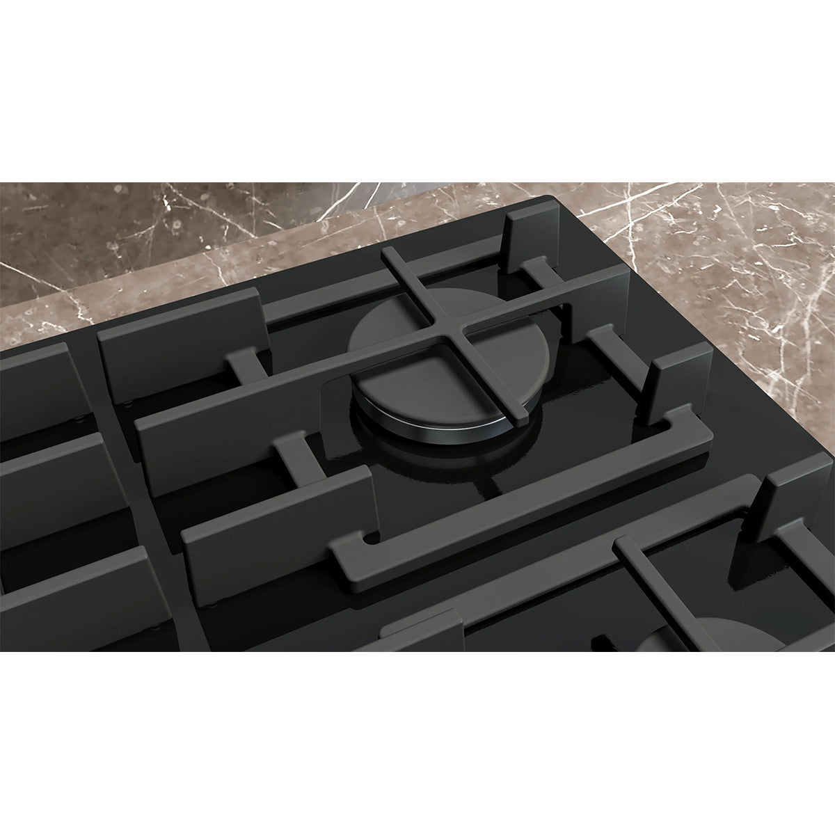 Siemens EP9A6MI40 iQ500 Gas Hob, 5 Zones, Knob Ignition, 91.5cm Wide - Tempered Glass, Black