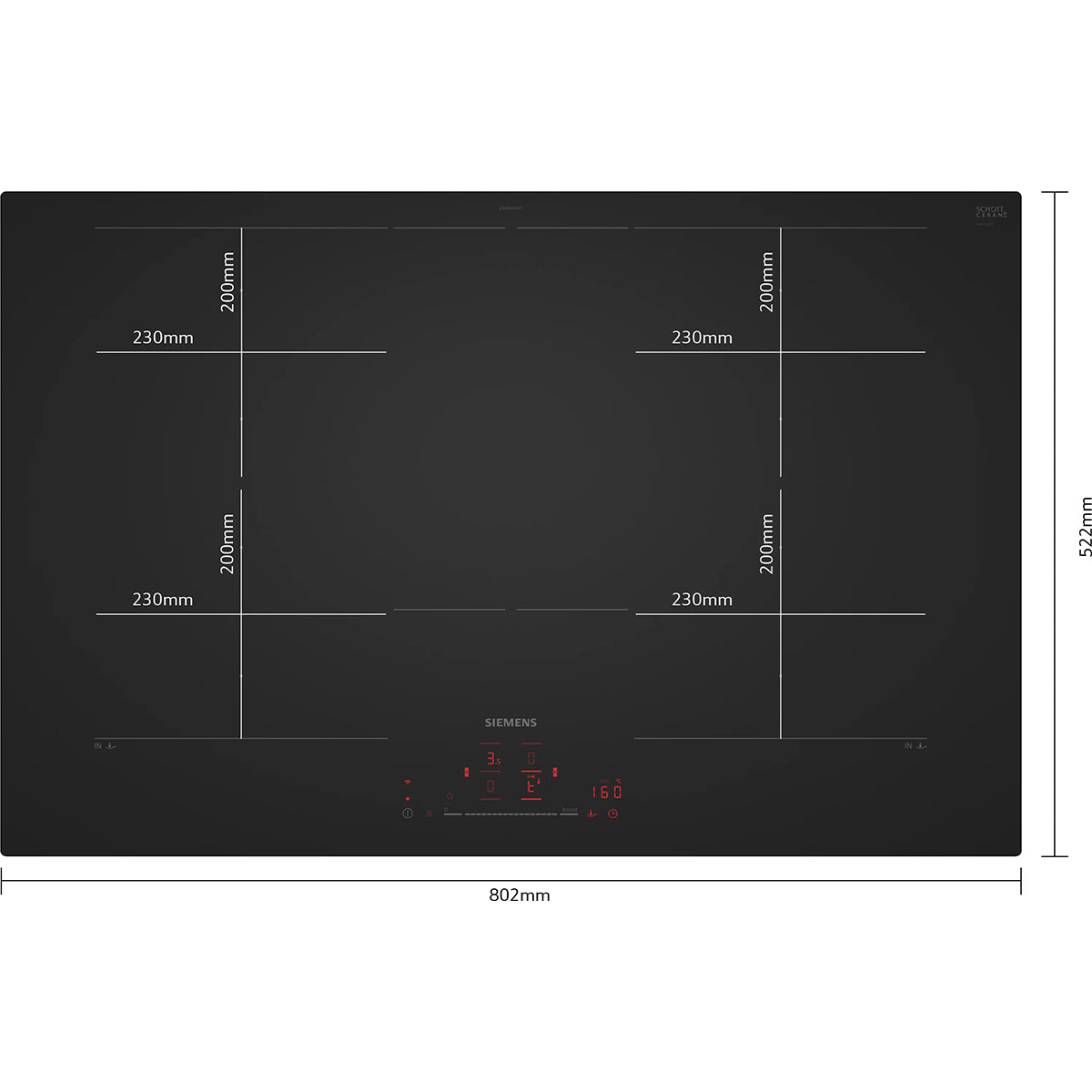 Siemens EX81AHYC1E iQ700 Induction Hob, 4 Zones, MultiTouch+, Frameless, 80.2cm Wide - Matt Black