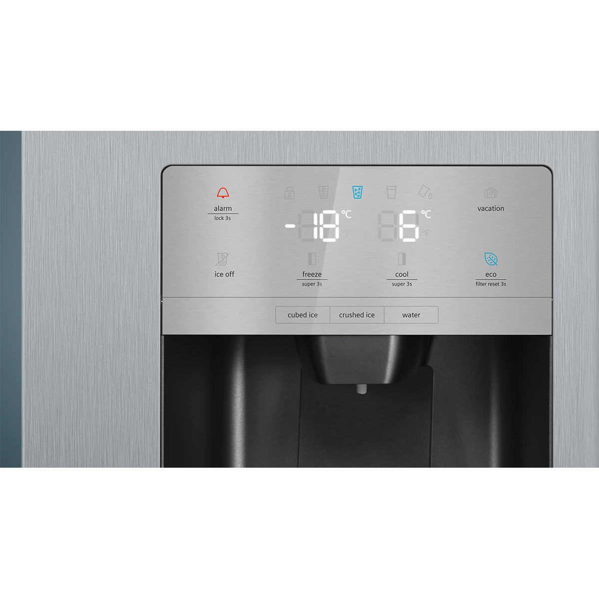 Siemens KA93GAIDP iQ500 Freestanding American Side-By-Side Fridge Freezer, 369/191 Litre, Total noFrost, 90.8cm Wide - Brushed Steel, Anti-Fingerprint